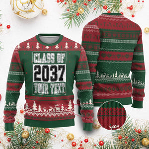 Personalized Class of 2037 Ugly Christmas Sweater Custom Name Grow With Me To Graduation TS10 Red Green Print Your Wear