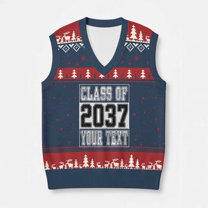 Personalized Class of 2037 V-Neck Knit Sweater Vest Custom Name Grow With Me To Graduation TS10 Navy Red Print Your Wear