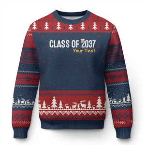 Personalized Class of 2037 Ugly Christmas Sweater Custom Name Grow With Me Graduation TS10 Navy Red Print Your Wear
