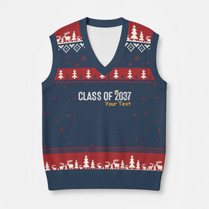 Personalized Class of 2037 V-Neck Knit Sweater Vest Custom Name Grow With Me Graduation TS10 Navy Red Print Your Wear