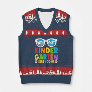 Back to School Kinder V-Neck Knit Sweater Vest Funny Kindergarten Teacher Team TS10 Navy Red Print Your Wear