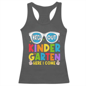 Back to School Kinder Racerback Tank Top Funny Kindergarten Teacher Team TS10 Dark Heather Print Your Wear