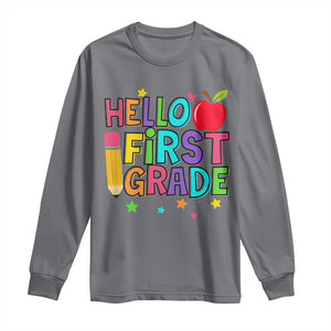Hello First Grade Teacher Long Sleeve Shirt Back To School 1st Grade Team TS10 Charcoal Print Your Wear