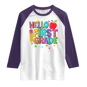 Hello First Grade Teacher Raglan Shirt Back To School 1st Grade Team TS10 White Purple Print Your Wear