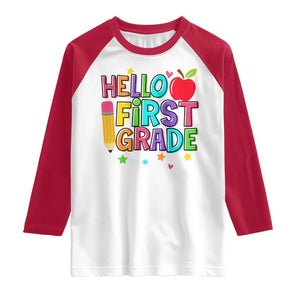 Hello First Grade Teacher Raglan Shirt Back To School 1st Grade Team TS10 White Red Print Your Wear