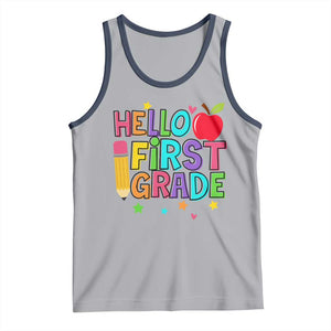 Hello First Grade Teacher Tank Top Back To School 1st Grade Team TS10 Athletic Heather Navy Print Your Wear