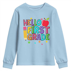 Hello First Grade Teacher Youth Sweatshirt Back To School 1st Grade Team TS10 Light Blue Print Your Wear