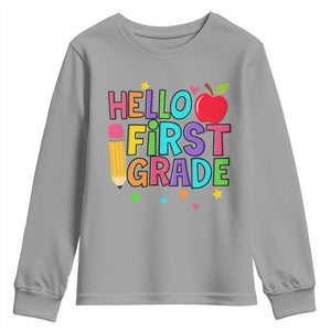 Hello First Grade Teacher Youth Sweatshirt Back To School 1st Grade Team TS10 Sport Gray Print Your Wear