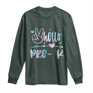 Hello Pre-k Long Sleeve Shirt Back To School Cute Tie Dye TS10 Dark Forest Green Print Your Wear