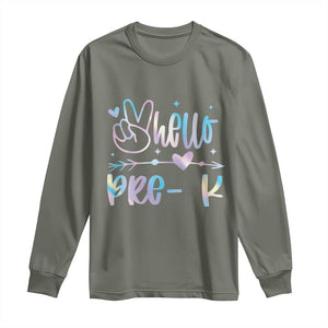 Hello Pre-k Long Sleeve Shirt Back To School Cute Tie Dye TS10 Military Green Print Your Wear