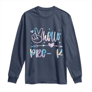 Hello Pre-k Long Sleeve Shirt Back To School Cute Tie Dye TS10 Navy Print Your Wear