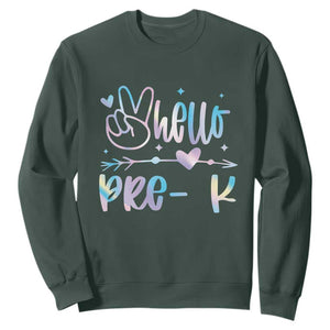 Hello Pre-k Sweatshirt Back To School Cute Tie Dye TS10 Dark Forest Green Print Your Wear