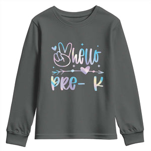 Hello Pre-k Youth Sweatshirt Back To School Cute Tie Dye TS10 Dark Heather Print Your Wear
