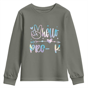Hello Pre-k Youth Sweatshirt Back To School Cute Tie Dye TS10 Military Green Print Your Wear