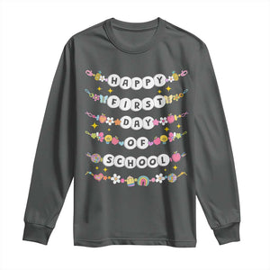 Happy First Day Of School Long Sleeve Shirt Teacher Kids Back To School Bracelets TS10 Dark Heather Print Your Wear