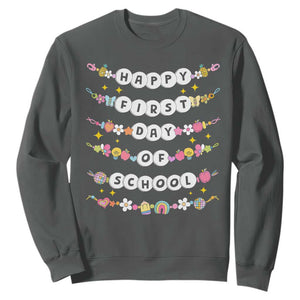 Happy First Day Of School Sweatshirt Teacher Kids Back To School Bracelets TS10 Dark Heather Print Your Wear