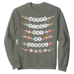 Happy First Day Of School Sweatshirt Teacher Kids Back To School Bracelets TS10 Military Green Print Your Wear