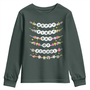Happy First Day Of School Youth Sweatshirt Teacher Kids Back To School Bracelets TS10 Dark Forest Green Print Your Wear