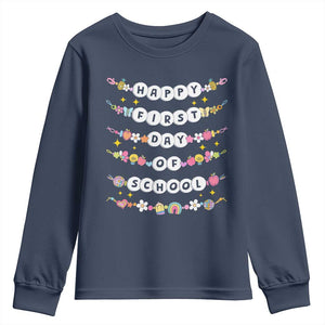 Happy First Day Of School Youth Sweatshirt Teacher Kids Back To School Bracelets TS10 Navy Print Your Wear