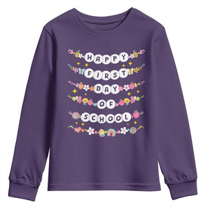Happy First Day Of School Youth Sweatshirt Teacher Kids Back To School Bracelets TS10 Purple Print Your Wear