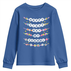 Happy First Day Of School Youth Sweatshirt Teacher Kids Back To School Bracelets TS10 Royal Blue Print Your Wear