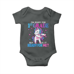Funny Back To School 1st Grade Baby Onesie First Grade Unicorn Girls TS10 Dark Heather Print Your Wear