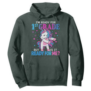 Funny Back To School 1st Grade Hoodie First Grade Unicorn Girls TS10 Dark Forest Green Print Your Wear