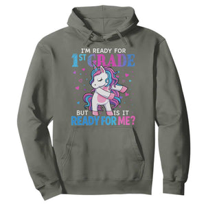 Funny Back To School 1st Grade Hoodie First Grade Unicorn Girls TS10 Military Green Print Your Wear