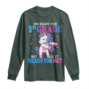 Funny Back To School 1st Grade Long Sleeve Shirt First Grade Unicorn Girls TS10 Dark Forest Green Print Your Wear