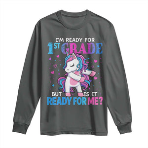 Funny Back To School 1st Grade Long Sleeve Shirt First Grade Unicorn Girls TS10 Dark Heather Print Your Wear
