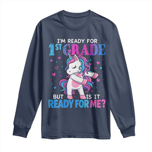 Funny Back To School 1st Grade Long Sleeve Shirt First Grade Unicorn Girls TS10 Navy Print Your Wear