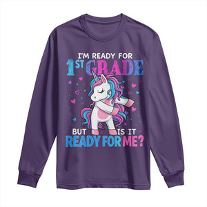 Funny Back To School 1st Grade Long Sleeve Shirt First Grade Unicorn Girls TS10 Purple Print Your Wear