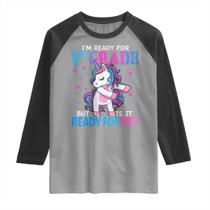 Funny Back To School 1st Grade Raglan Shirt First Grade Unicorn Girls TS10 Sport Gray Black Print Your Wear