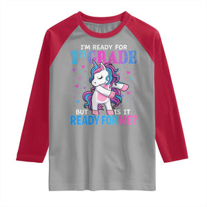 Funny Back To School 1st Grade Raglan Shirt First Grade Unicorn Girls TS10 Sport Gray Red Print Your Wear