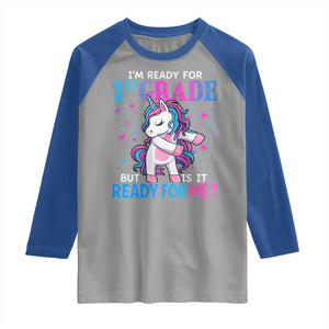 Funny Back To School 1st Grade Raglan Shirt First Grade Unicorn Girls TS10 Sport Gray Royal Print Your Wear