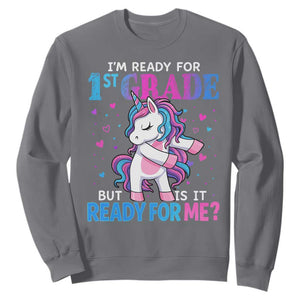 Funny Back To School 1st Grade Sweatshirt First Grade Unicorn Girls TS10 Charcoal Print Your Wear