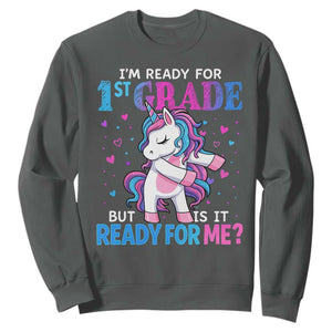 Funny Back To School 1st Grade Sweatshirt First Grade Unicorn Girls TS10 Dark Heather Print Your Wear