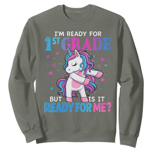 Funny Back To School 1st Grade Sweatshirt First Grade Unicorn Girls TS10 Military Green Print Your Wear