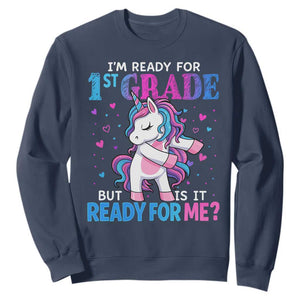 Funny Back To School 1st Grade Sweatshirt First Grade Unicorn Girls TS10 Navy Print Your Wear