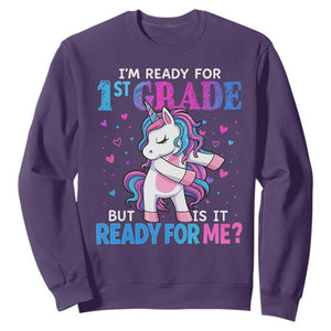 Funny Back To School 1st Grade Sweatshirt First Grade Unicorn Girls TS10 Purple Print Your Wear