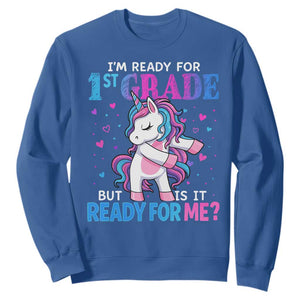Funny Back To School 1st Grade Sweatshirt First Grade Unicorn Girls TS10 Royal Blue Print Your Wear
