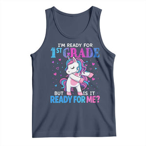 Funny Back To School 1st Grade Tank Top First Grade Unicorn Girls TS10 Navy Print Your Wear
