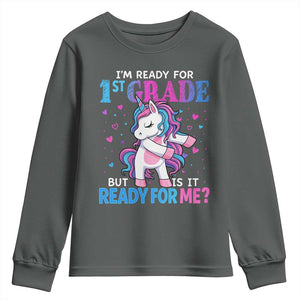Funny Back To School 1st Grade Youth Sweatshirt First Grade Unicorn Girls TS10 Dark Heather Print Your Wear