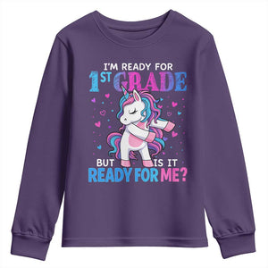 Funny Back To School 1st Grade Youth Sweatshirt First Grade Unicorn Girls TS10 Purple Print Your Wear