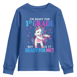 Funny Back To School 1st Grade Youth Sweatshirt First Grade Unicorn Girls TS10 Royal Blue Print Your Wear