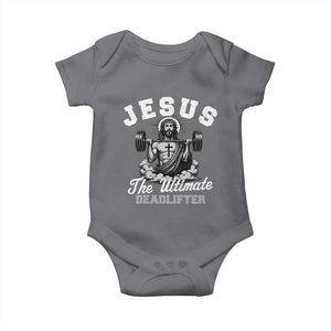 Jesus Deadlifting Baby Onesie The Ultimate Deadlifter Christian TS10 Charcoal Print Your Wear
