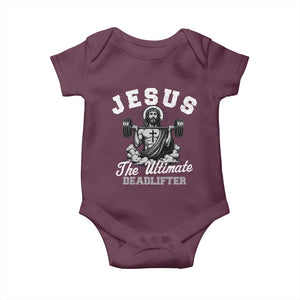 Jesus Deadlifting Baby Onesie The Ultimate Deadlifter Christian TS10 Maroon Print Your Wear