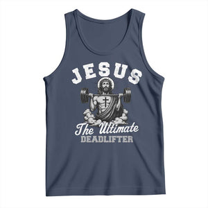 Jesus Deadlifting Tank Top The Ultimate Deadlifter Christian TS10 Navy Print Your Wear