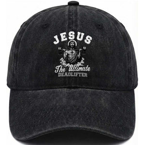 Jesus Deadlifting Washed Cotton Baseball Cap The Ultimate Deadlifter Christian TS10 Print Your Wear