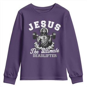 Jesus Deadlifting Youth Sweatshirt The Ultimate Deadlifter Christian TS10 Purple Print Your Wear